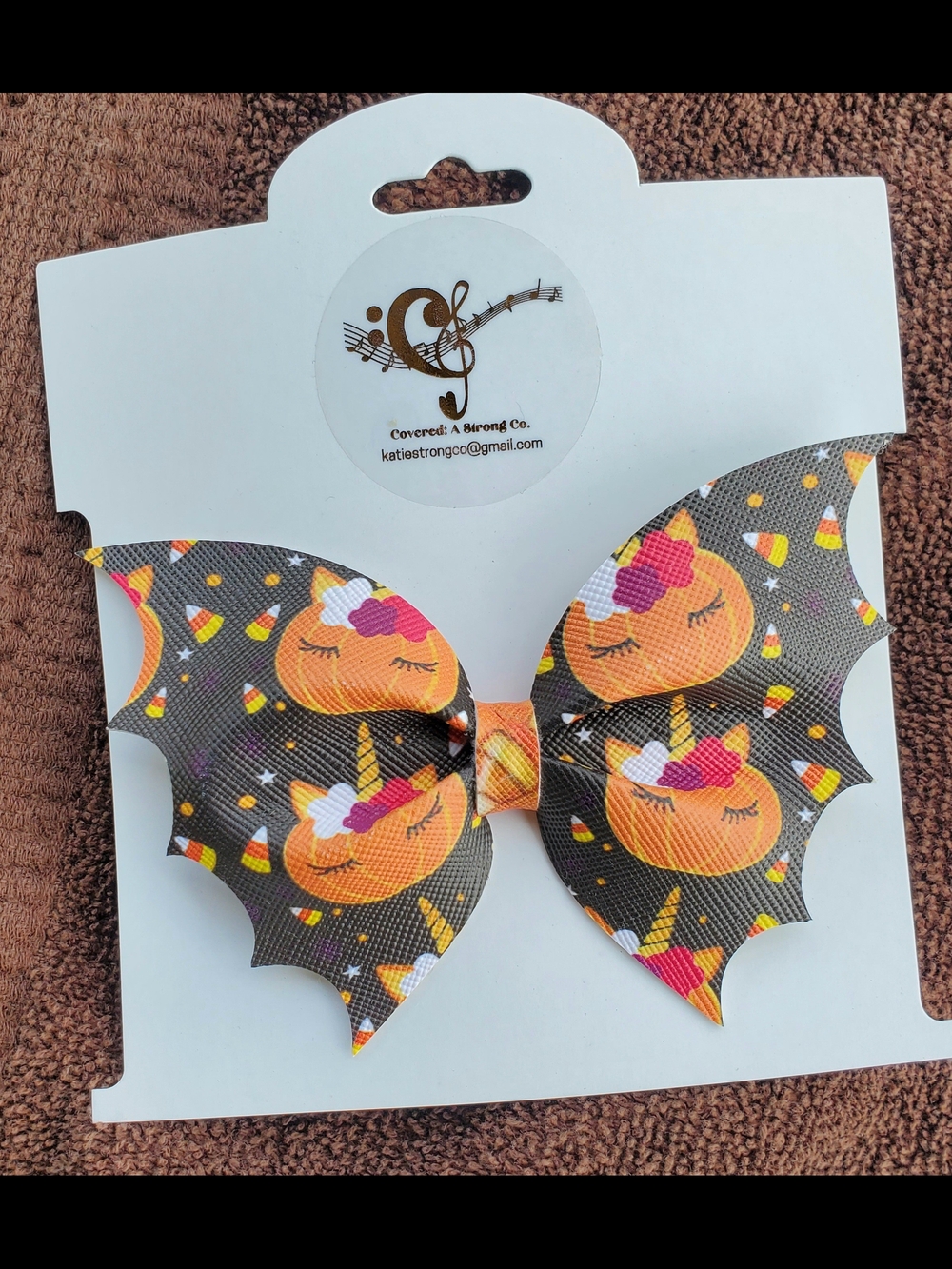 Halloween Pumpkin Unicorn Bat Hair Bow in Black and Orange
